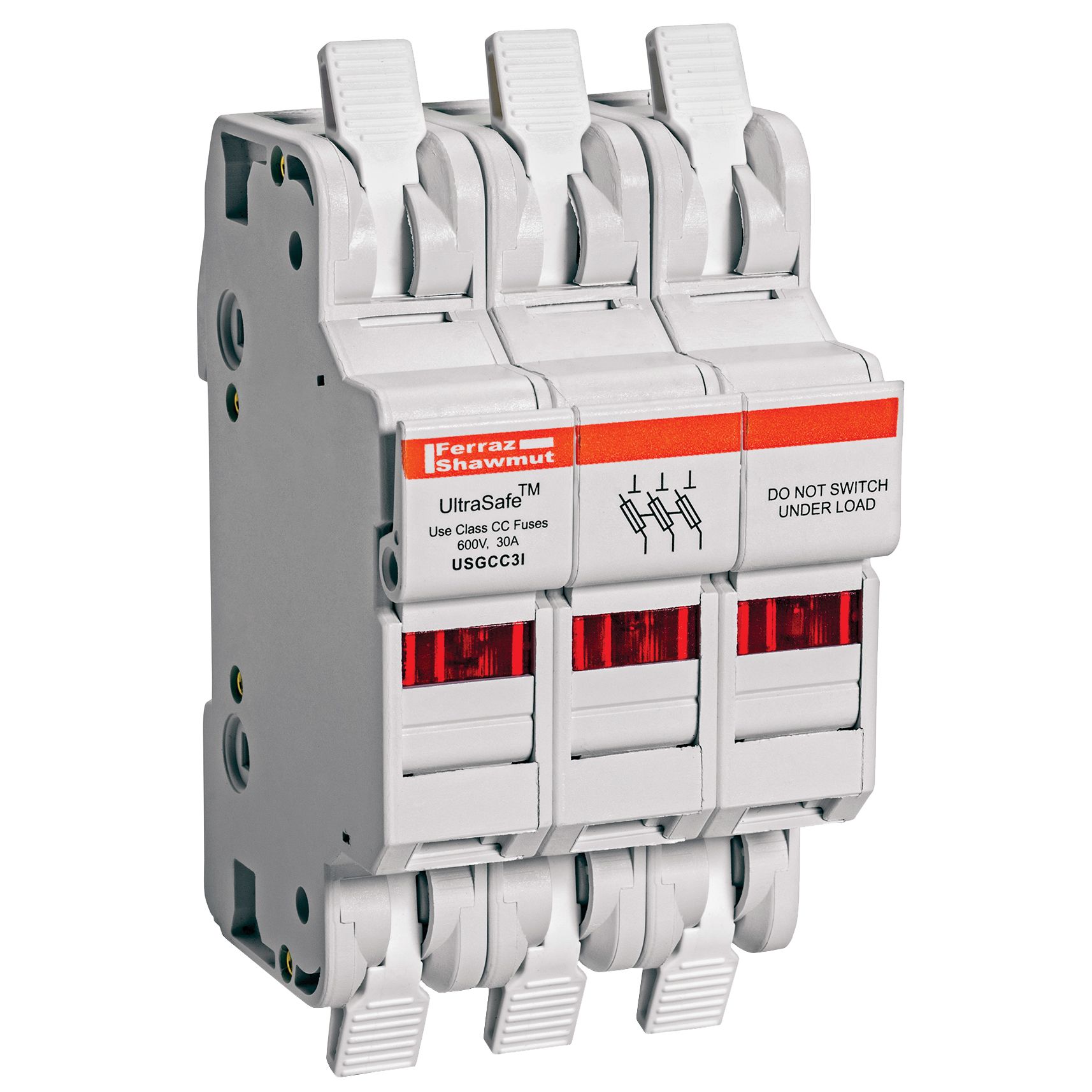 USGCC3I - Fuse Holders 600V 30A Class CC 3-pole Light Indicator, cage clamp